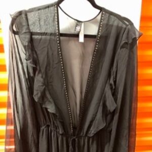 VS Semi Sheer Lux Ruffled Gown Robe Kimono, M/L, NWT